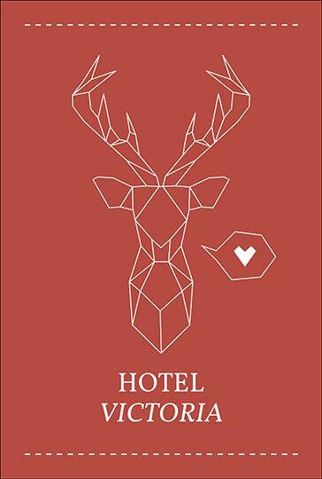 Geometrischer Hirschkopf, Herzsymbol, Hotel Victoria.